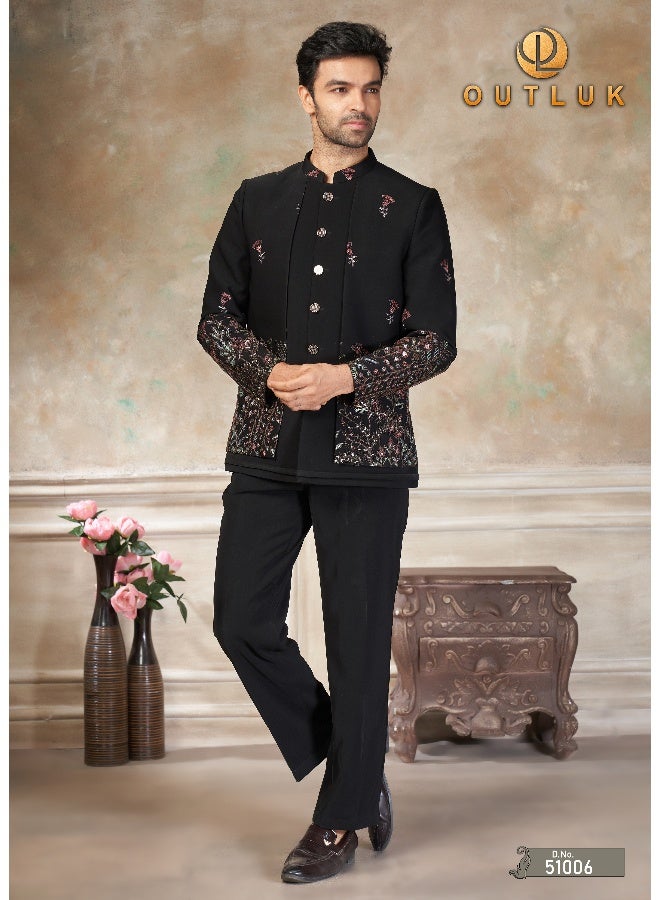 OUTLUK Black Embroidered Jodhpuri Jacket for Men - Image 1